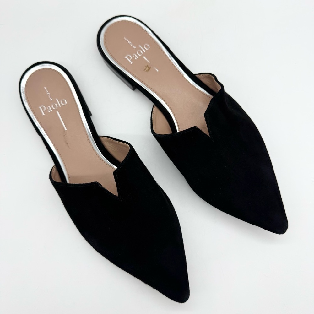 Paolo Black Pointed Toe Slip-On Mules